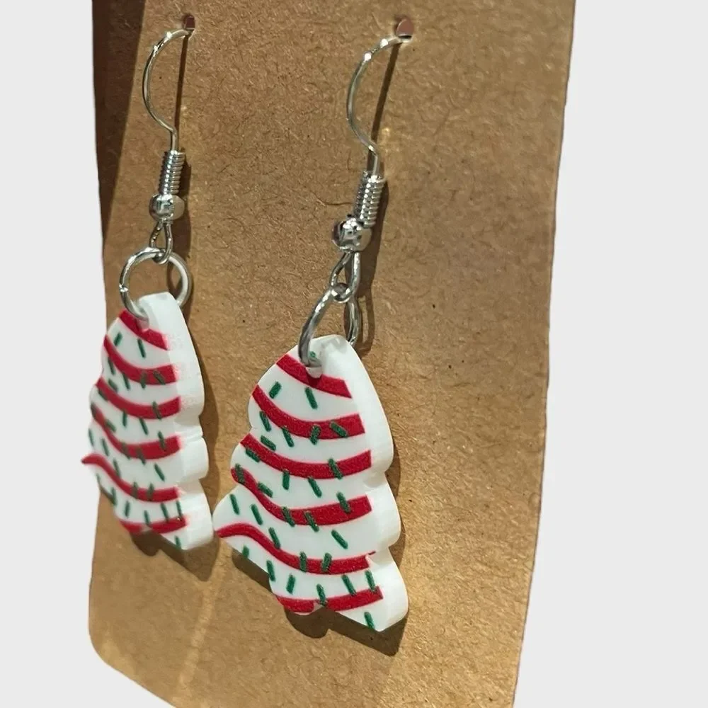 Little Debbie Christmas Tree Cake Dangle Earrings Holiday NWT